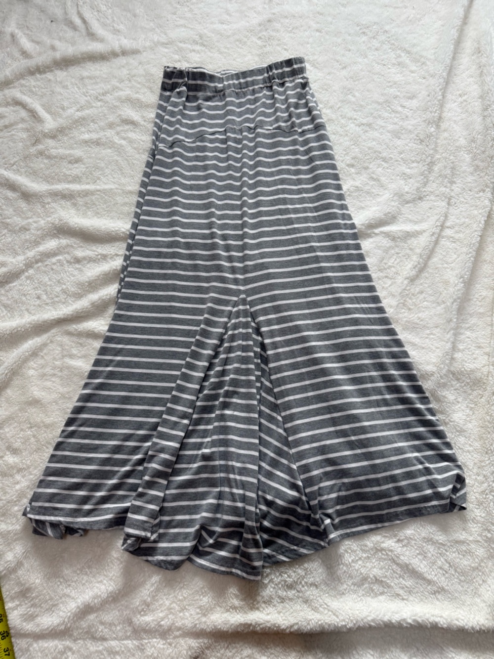 Gray and White Striped Maxi Skirt with Elastic Waist